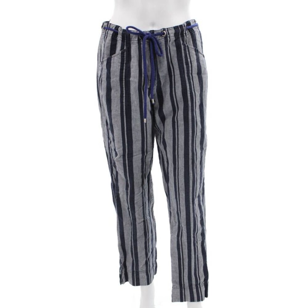 346 Brooks Brothers Women Striped Blue Linen Cotton Pants 28 Inseam Size 8